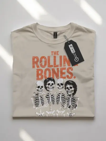 natural flatlay front – retro skeleton graphic vintage Halloween rock band t-shirt