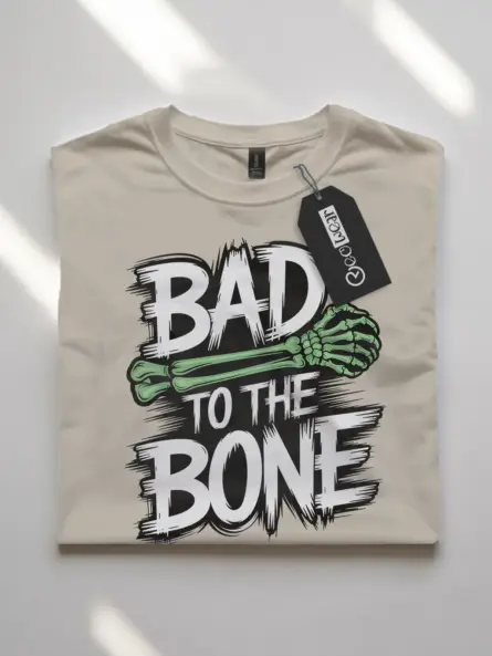 natural flatlay close-up – punk rock grunge skeleton graphic Halloween t-shirt