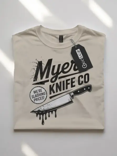 natural flatlay Shirt Front View – Vintage Slasher Knife T-Shirt