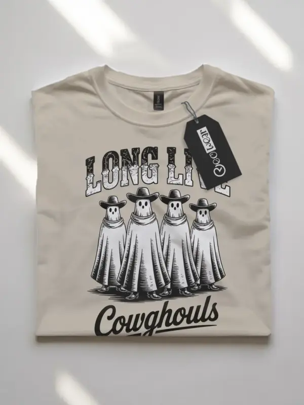 natural flatlay front view – spooky cowgirl Halloween shirt western ghost cowboy t-shirt