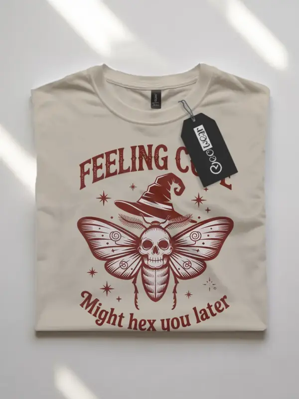 front – natural witchcore moth skull t-shirt with mystical quote