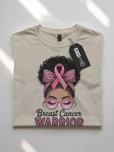 Fierce Breast Cancer Warrior T-Shirt – Afro Pink Ribbon Empowerment Tee - Image 7