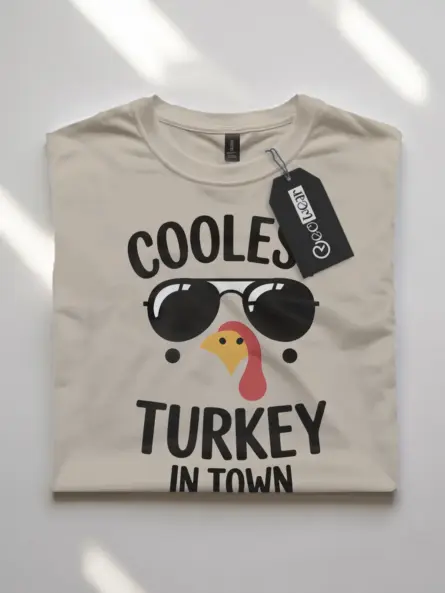 Coolest Turkey in Town Shirt – Funny Thanksgiving Tee for Kids & Teens - Image 7