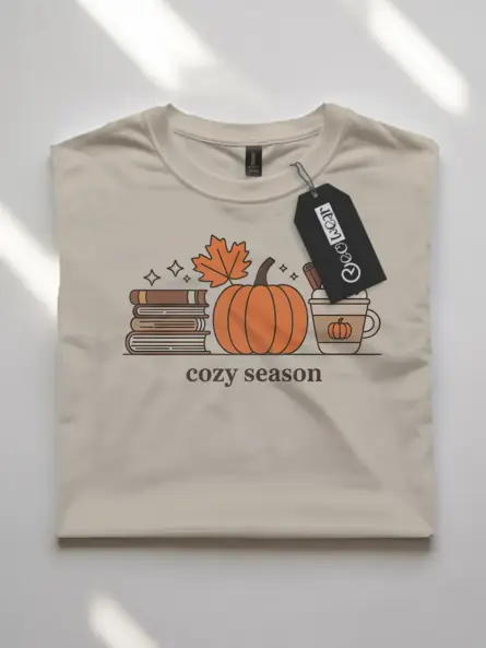 Minimalist Cozy Season T Shirt – Autumn Books & Pumpkin Tee - Image 7