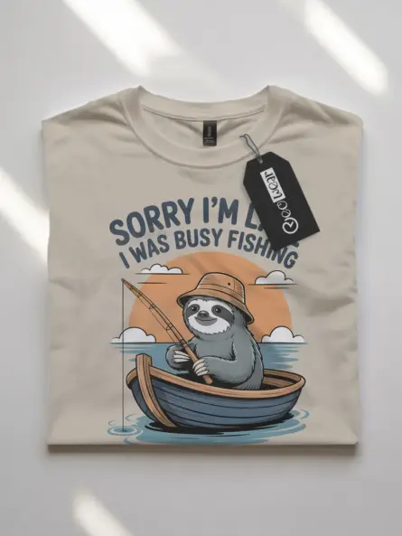 Funny Fishing T Shirt – Lazy Sloth Graphic Tee for Chill Anglers - Image 7