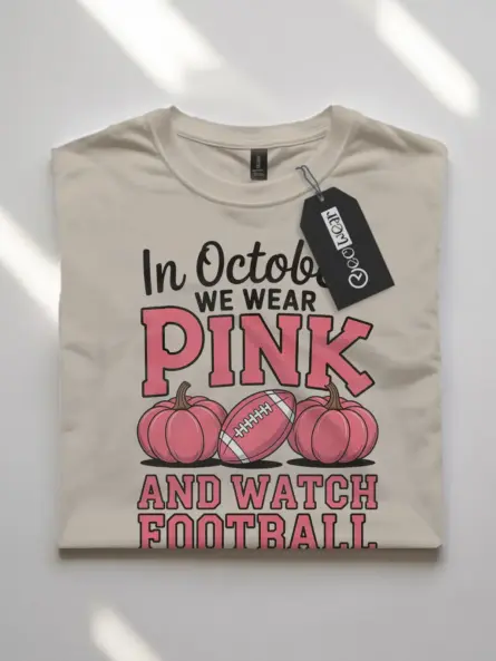 In October We Wear Pink Shirt – Bold Football & Breast Cancer Awareness Tee - Image 7