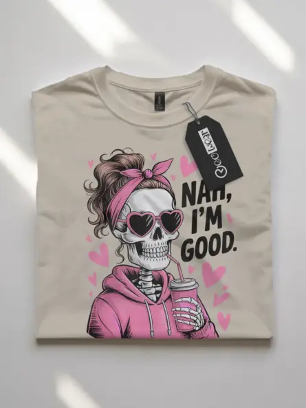 Funny Nah I’m Good Skeleton Shirt – Sarcastic Coffee Tee for Women - Image 4