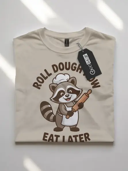 Funny Baking T-Shirt – “Roll Dough Now Eat Later” Raccoon Chef Tee - Image 7