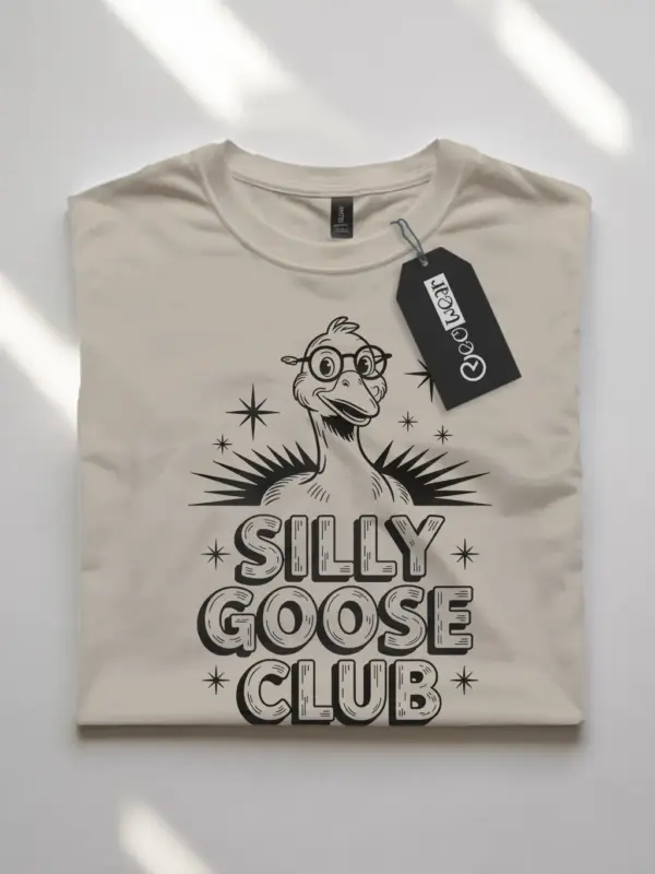 natural flatlay shirt silly goose club shirt front view with animal humor design