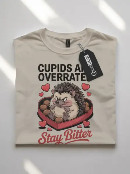 Anti Valentines Day Shirt with Grumpy Hedgehog – Stay Bitter Tee - Image 7