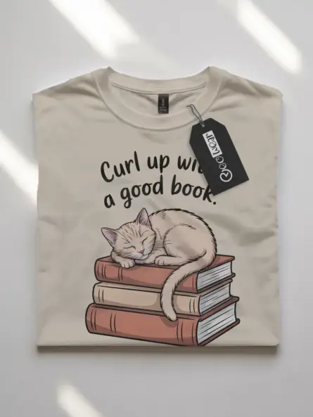 Cozy Bookworm Cat Shirt – Curl Up with a Good Book Tee - Image 4
