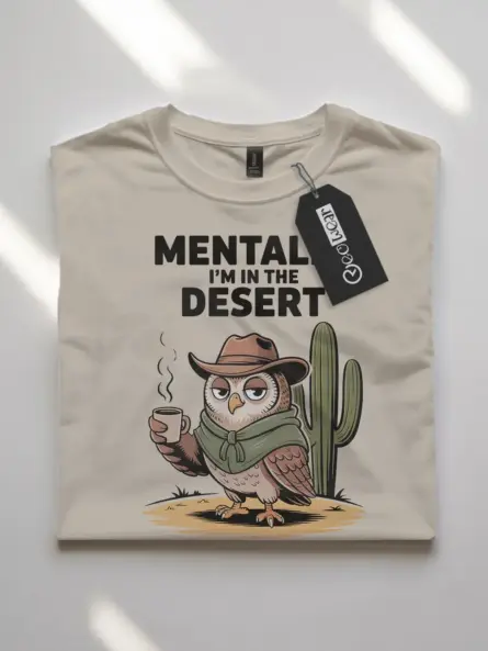 Desert Vibes T-Shirt – Funny Cowboy Owl Coffee Graphic Tee - Image 7