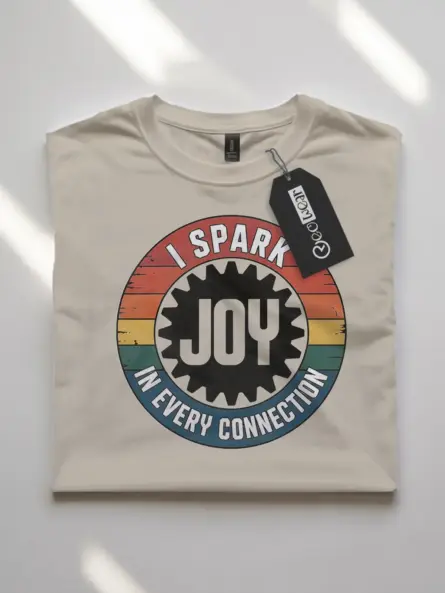 Electrician Spark Joy T-Shirt Retro Badge Design - Image 4