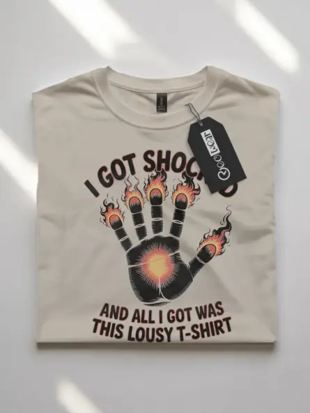 Natural Shirt Flat Lay - I Got Shocked - Funny Electric Shock T Shirt