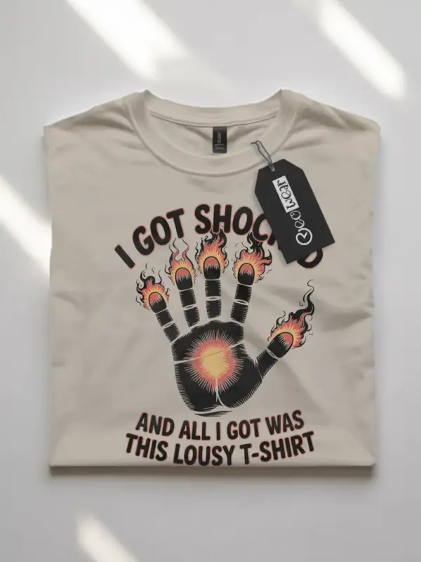 Natural Shirt Flat Lay - I Got Shocked - Funny Electric Shock T Shirt