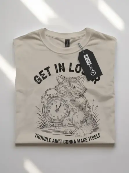 natural Shirt Get In Loser Trouble Ain’t Gonna Make Itself Funny Raccoon Mischief T-Shirt