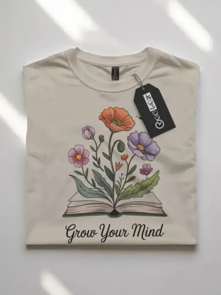 Inspiring Grow Your Mind T-Shirt – Botanical Book Lover Tee for Women - Image 7