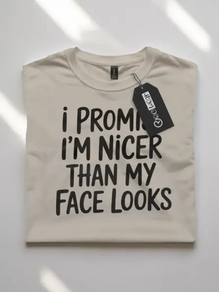 natural flatlay Shirt Front – I’m Nicer Than My Face Looks – resting face humor t-shirt