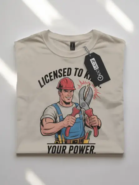 Licensed Electrician Pun T-Shirt – Comic Style “Licensed to Kill… Your Power - Image 7