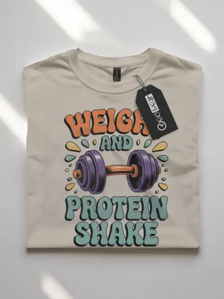 Bold Retro Fitness T-Shirt – Weight and Protein Shake 70s Gym Tee - Image 7