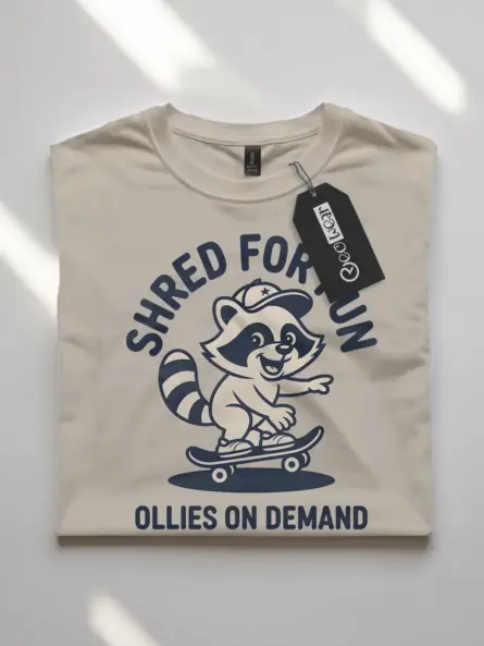 Skateboard Raccoon T-Shirt – Funny Shred for Fun Streetwear Tee - Image 7