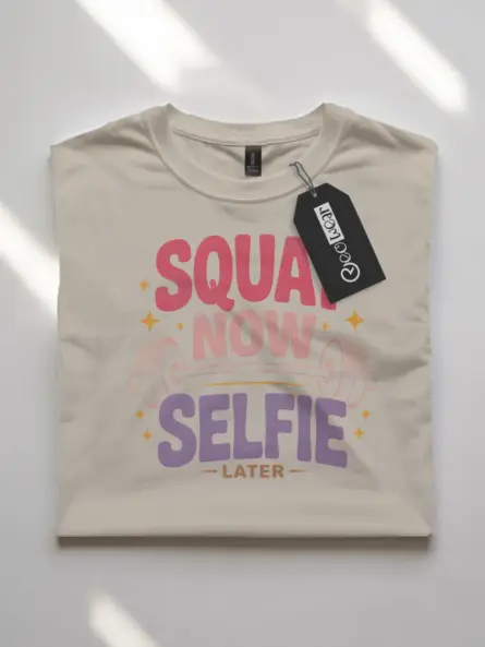 Fierce Squat Now Selfie Later T-Shirt – Retro Gym Glam - Image 7