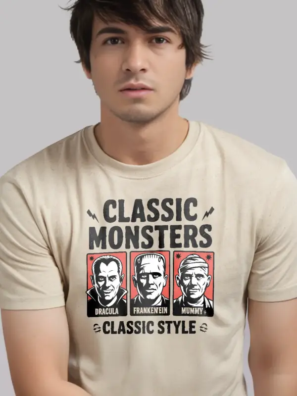 natural Classic Monsters Vintage Horror T-Shirt newspaper design