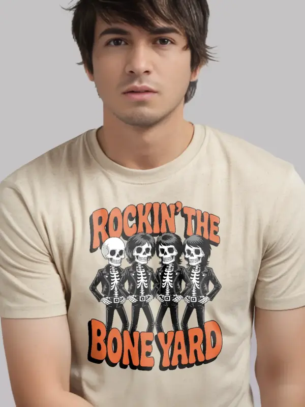 Shirt natural – Rockin the Bone Yard Vintage Skeleton Rock Band T-Shirt