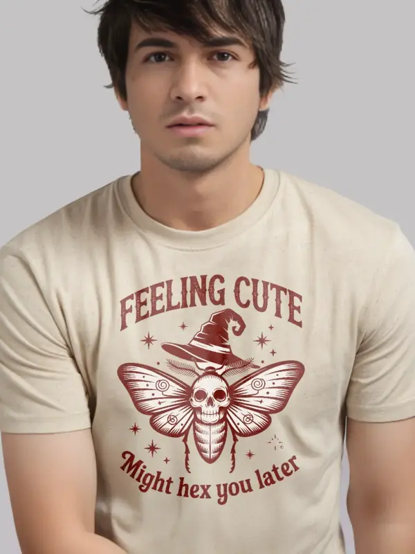 lifestyle – witchcore fashion tee natural color with red skull moth design