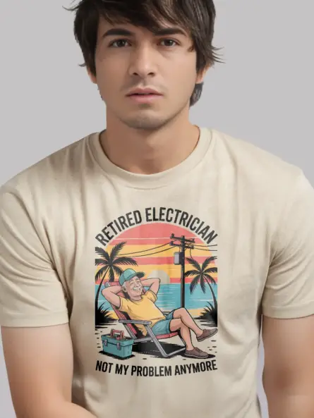 Retired Electrician T-Shirt – Not My Problem Anymore Funny Beach Sunset Design - Image 8