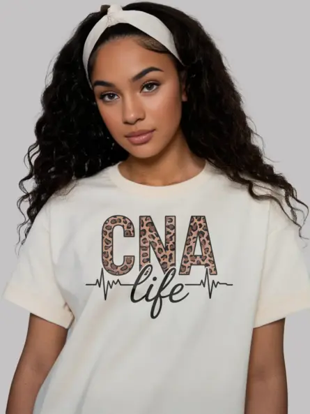 natural cna life leopard print shirt front view nurse design