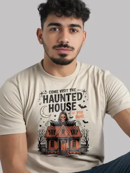 Natural lifestyle – fall fashion look with natural haunted house tee