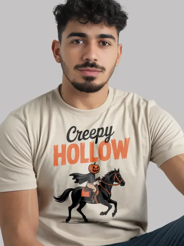 natural front view – Creepy Hollow vintage headless horseman t-shirt