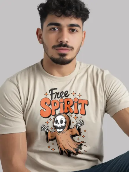 lifestyle – model wearing boho ghost Halloween t-shirt
