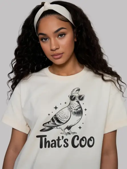 natural flatlay That’s Coo pigeon design – funny pigeon t-shirt