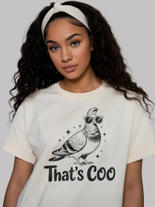 natural flatlay That’s Coo pigeon design – funny pigeon t-shirt