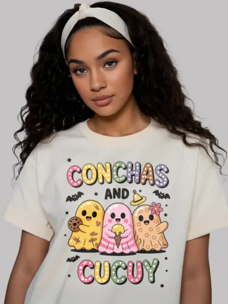 Adorable Conchas Ghost T-Shirt – Fun Latinx Halloween Apparel - Image 12