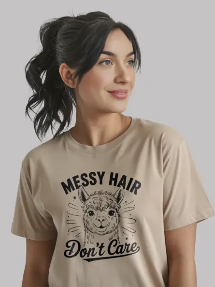 natural messy hair dont care alpaca t-shirt