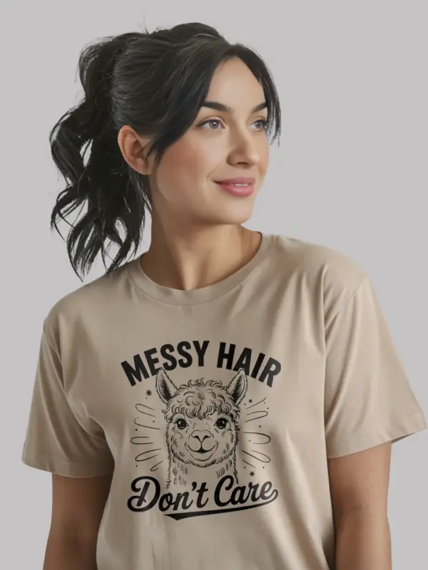 natural messy hair dont care alpaca t-shirt