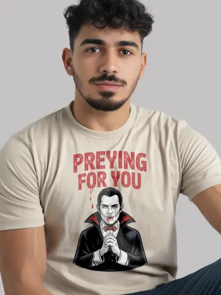 Gothic Vampire Pun T-Shirt – Preying for You Halloween Tee - Image 9