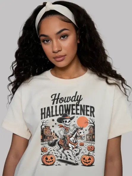 Natural lifestyle – retro horror Western shirt cowboy skeleton Halloween natural