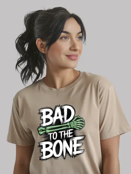 natural front – punk skeleton Halloween t-shirt with neon green bones