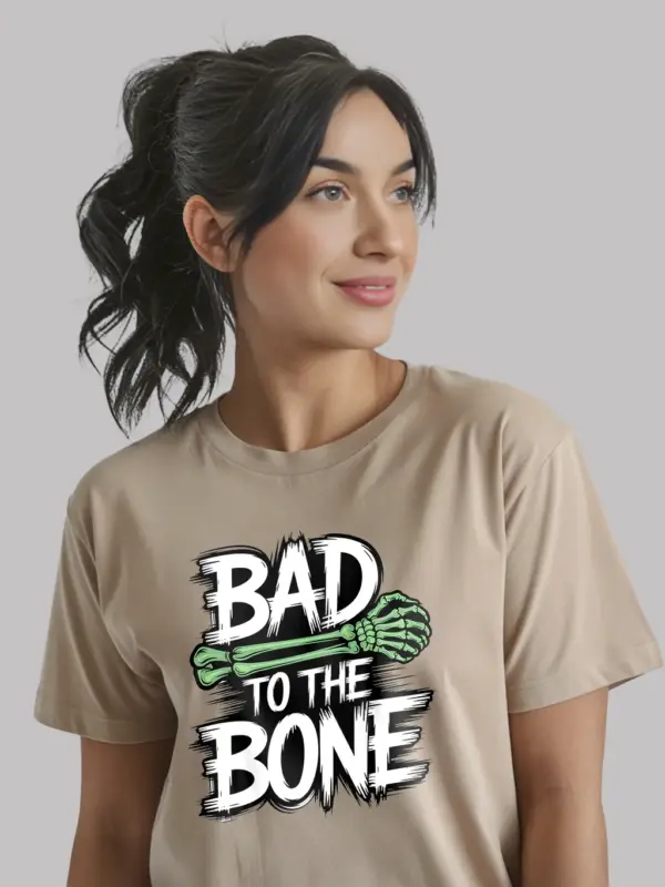 natural front – punk skeleton Halloween t-shirt with neon green bones