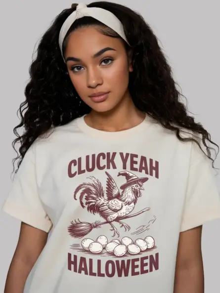 lifestyle – backyard farmer wearing natural chicken witch Halloween shirt