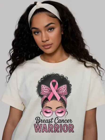 Fierce Breast Cancer Warrior T-Shirt – Afro Pink Ribbon Empowerment Tee - Image 8