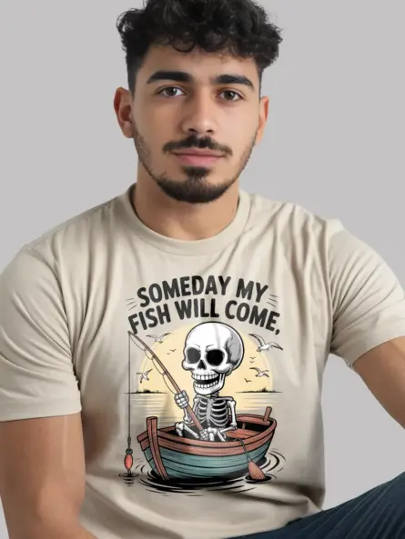 Funny Fishing Tee Shirt – Someday My Fish Will Come Skeleton Tee for Ironic Anglers - Image 10