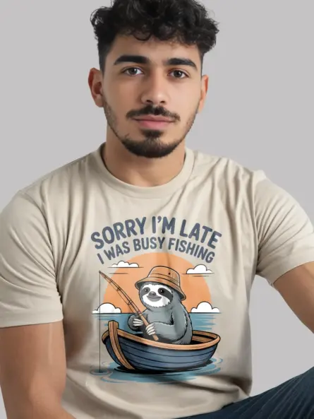 Funny Fishing T Shirt – Lazy Sloth Graphic Tee for Chill Anglers - Image 8