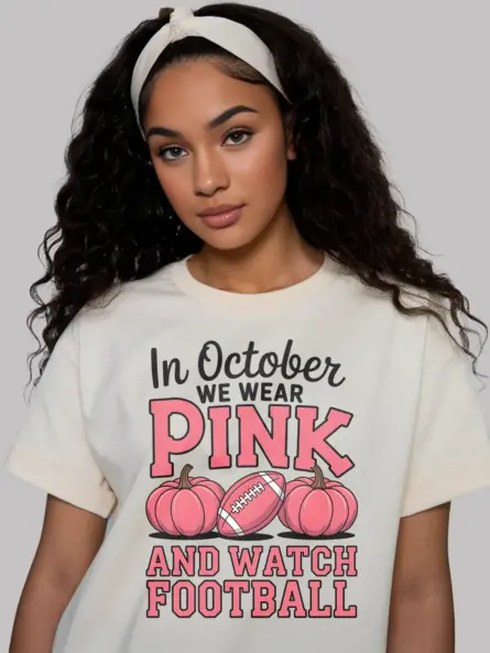 In October We Wear Pink Shirt – Bold Football & Breast Cancer Awareness Tee - Image 9