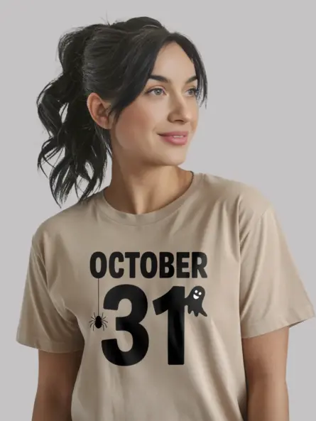 October 31 Shirt – Minimalist Halloween Tee with Ghost & Spider - Image 9