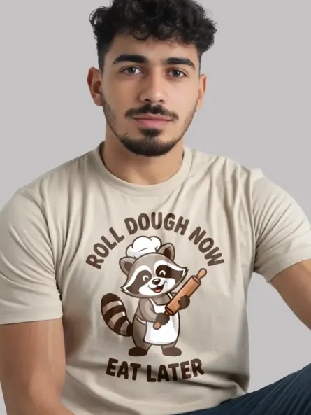 Funny Baking T-Shirt – “Roll Dough Now Eat Later” Raccoon Chef Tee - Image 8